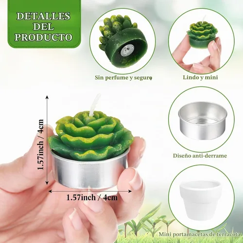 Vista 2 de Shihanee Juego de 36 Piezas a Granel de Velas de Té Decorativas de Cactus Suculentas Hechas a Mano con Mini Soportes de Arcilla de Terracota
