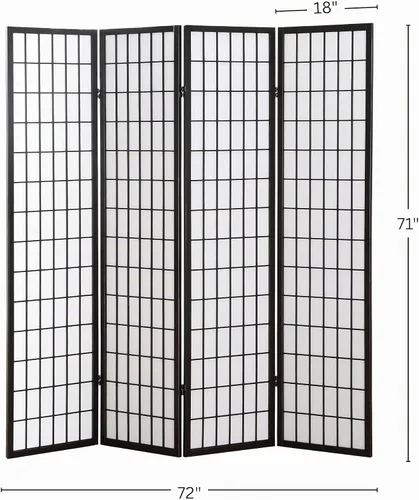 Vista 5 de Roundhill Furniture Oriental Shoji - Divisor de habitación con pantalla de 4 paneles, color negro