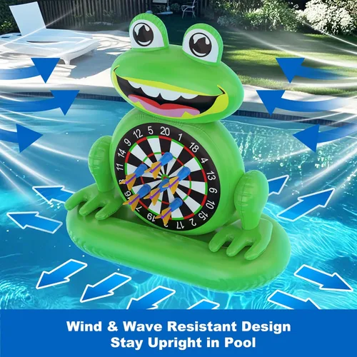 Vista 6 de MOONTOY Juguetes de piscina para niños, juego de mesa inflable de dardos de rana, juegos de piscina para playa y patio trasero, juguetes de agua