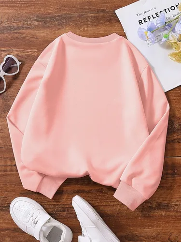 Vista 2 de SOLY HUX Sudadera de manga larga con cuello redondo y estampado de letras de corazón para niña