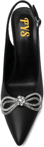Vista 3 de Zapatos de tacón medio con punta de diamantes de imitación para mujer, con nudo, lazo, tacón medio, sexy, para uso diario, oficina, talla 4-16