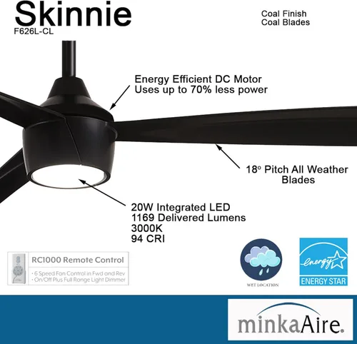 Vista 4 de Minka-Aire F626L-CL Skinnie Ventilador de techo de 56" con luz LED integrada en acabado carbón