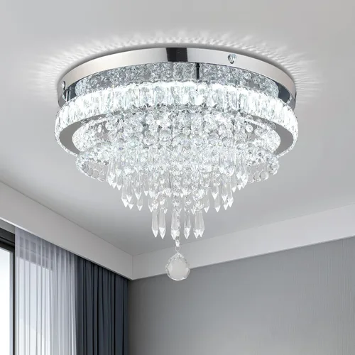 Vista 12 de FRIXCHUR Candelabros de Cristal Lámpara de Techo LED con Control Remoto Montaje Empotrado Grande Lámpara de Techo Colgante para Sala de Estar