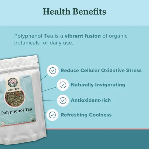 Vista 3 de Jade Tea - Té de polifenol orgánico - Hoja de menta, anís estrellado, clavo y flor de guisante mariposa - Rico en antioxidantes - 25