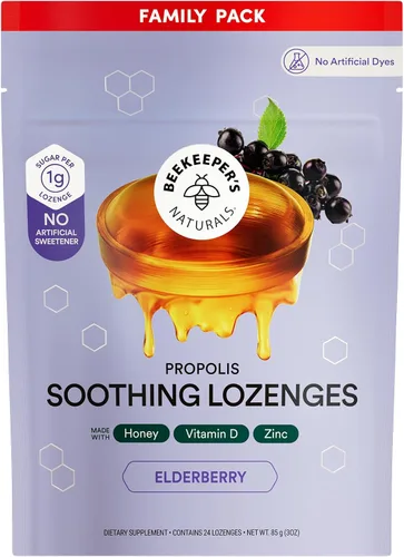 Vista 11 de Beekeeper's Naturals Pastillas Calmantes de Miel y Saúco para la Tos Apoyo Inmunológico con Vitamina D, Zinc y Propóleo Pastillas Calmantes