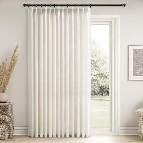 Vista 47 de Topfinel 2 paneles de cortinas plisadas de lino beige y blanco de 63 pulgadas de largo, para dormitorio y sala de estar, cortinas semitransparentes