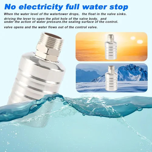 Vista 7 de Válvula de flotador de agua, válvula de flotador portátil de acero inoxidable 304 totalmente automática, control de nivel de agua, fácil de 3/4