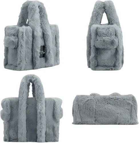 Vista 5 de Bolso cruzado de piel sintética para mujer bolso de hombro de felpa suave bolso de mano con asa superior