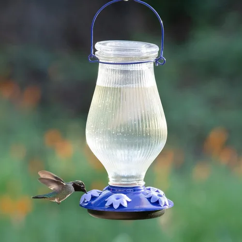 Vista 2 de Perky-Pet 9107-2 Grand Oasis - Comedero para colibríes de vidrio con relleno superior, color morado, capacidad de 38 onzas