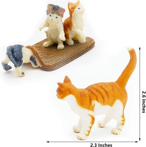 Vista 9 de Gemini&Genius 6 juguetes de gato para niños, figuras de gato, gatitos realistas para niños pequeños, juguetes divertidos de animales para mascotas