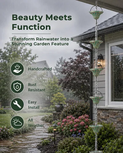 Vista 2 de Rain Catcher Chain Fluted Cup Metal Downspout Replacement Bronze-Bell