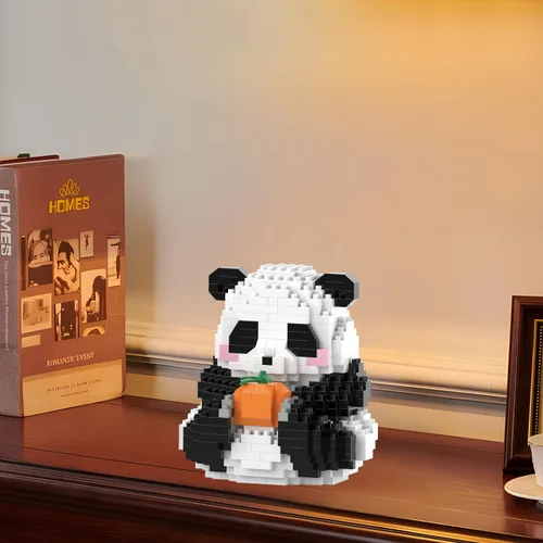 Vista 7 de Mini bloques de construcción de Halloween, panda sentado con calabaza, micro bloques de juguete para niños de 6, 7, 8, 9+, juegos de construcción