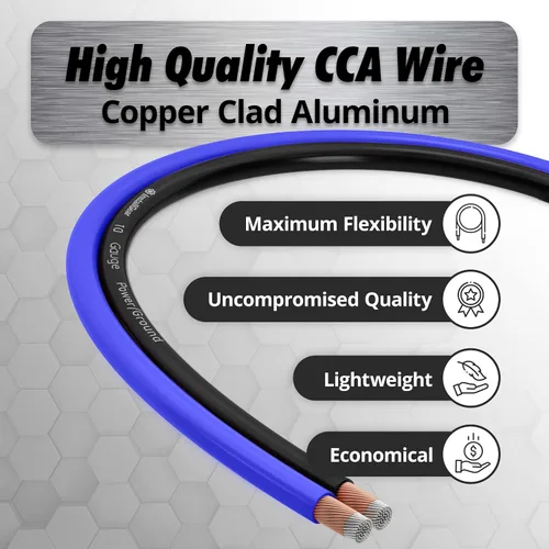 Vista 3 de InstallGear Cable de tierra de cobre calibre 1/0 (50 pies) de aluminio recubierto de cobre CAA - Cable automotriz primario, potencia