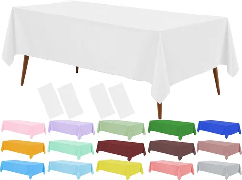 Vista 25 de Mantel de plástico negro, paquete de 2 manteles desechables negros, mantel de 54 x 108 pulgadas para mesa rectangular, manteles decorativos