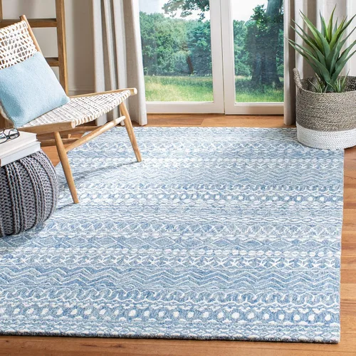 Vista 18 de SAFAVIEH Micro-Loop Collection - Alfombra decorativa de 2 x 3 pies, color aguamarina y marfil, hecha a mano de lana tribal marroquí bohemia, ideal