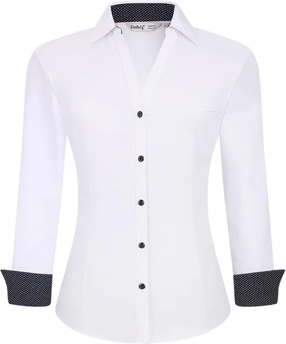 Vista 38 de Esabel.C Camisas de manga larga con botones para mujer, ajuste regular, blusa de trabajo elástica