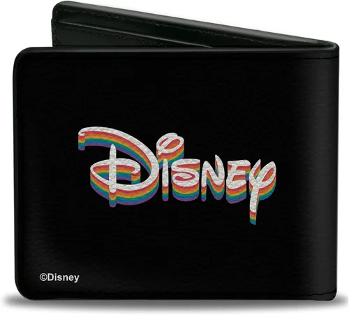 Vista 2 de Buckle-Down Cartera de Disney, plegable, cara sonriente de Mickey Mouse y logotipo de Disney Pride, cuero vegano, Gris, Casual