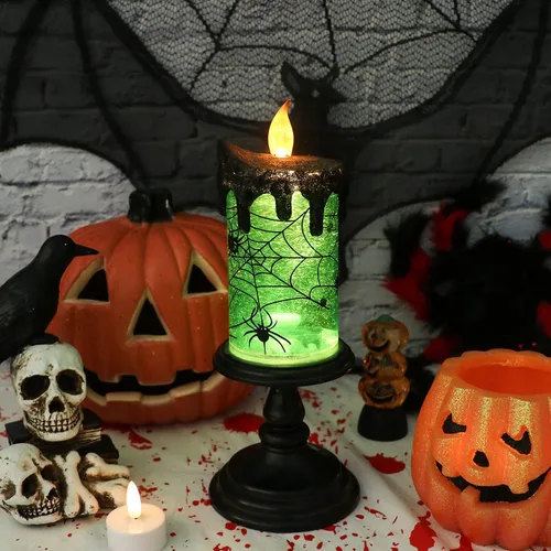 Vista 4 de Eldnacele Velas de Globo de Nieve de Halloween Lámpara Iluminada, Operada con Batería Vela Giratoria Espeluznante de Tornado de Agua Brillante Sin