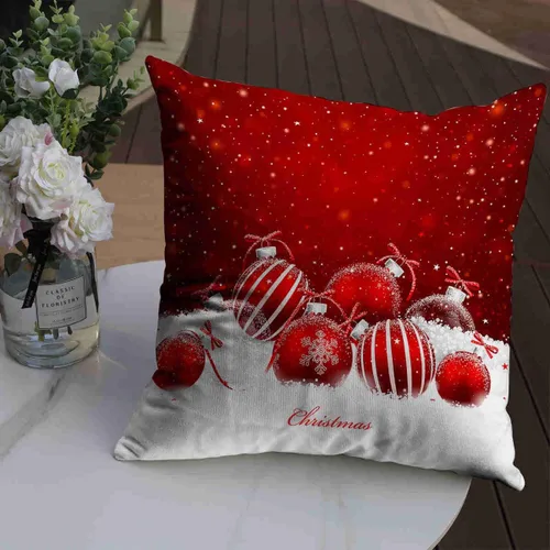 Vista 2 de Decoración de bola de Navidad roja y blanca, Feliz Navidad, decoración festiva, funda de almohada, funda de cojín, sofá de oficina en casa, funda