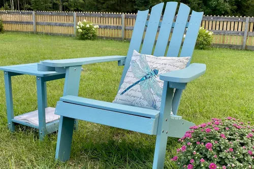 Vista 5 de Mesa auxiliar doble Adirondack Meluvici resistente a la intemperie, mesa de centro rectangular para exterior para silla Adirondack, Aruba