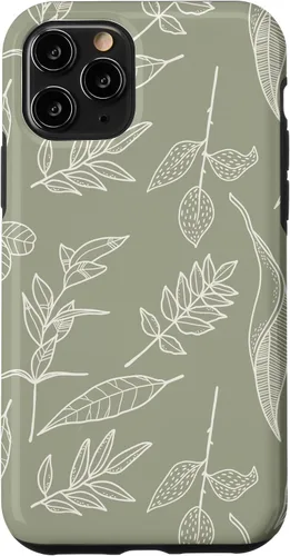 Vista 29 de Carcasa para iPhone 16, diseño de hojas y flores, color verde salvia