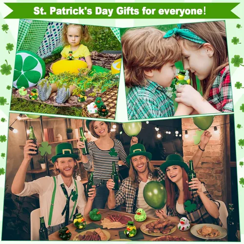 Vista 6 de Jerify 12 patos de goma para el día de San Patricio, 6 estilos, patos de trébol para baño, piscina, cumpleaños, regalos irlandeses del día de San