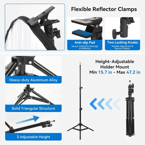 Vista 2 de Kit de Soporte para Reflector de Luz de 80 cm (31 Pulgadas) Difusor 5 en 1, Discos Múltiples Plegables con Bolsa, Soporte de Luz de 48 Pulgadas