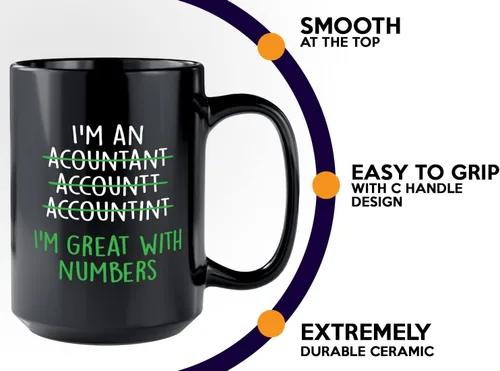 Vista 5 de Taza de café de contabilidad de 15 onzas, color negro, ideal con números, contador auditor de CPA, emplazado, compañero de trabajo, contable
