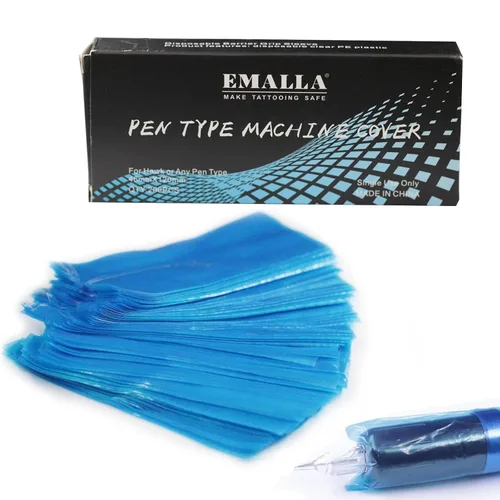 Vista 9 de 200pcs cubiertas azules de la pluma del tatuaje, mangas plásticas desechables para bolígrafos estándar de la máquina