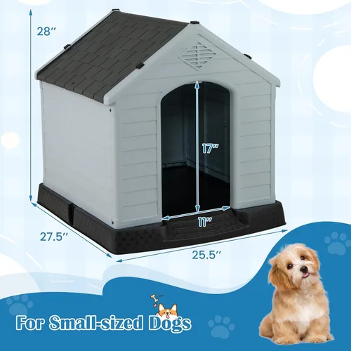 Vista 2 de Casa para perros pequeños, casas para perros para interiores y exteriores, con rejillas de ventilación y suelo elevado, 27.5 x 25.5 x 28 pulgadas