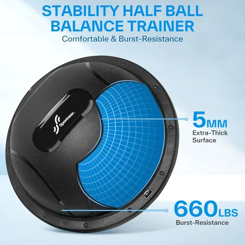 Vista 2 de Sportneer Half Balance Ball - Inflatable Exercise Ball Trainer With Resistance Bands & Pump - Non-slip Yoga Ball for Stability, Core Training