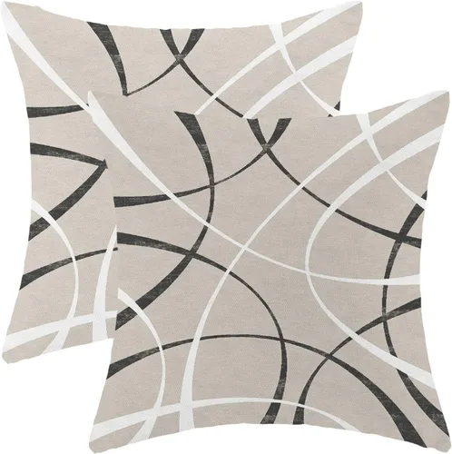 Vista 57 de Fundas de cojín en blanco y negro 16x16 Juego de 2 Fundas de cojín geométricas abstractas de arte moderno de línea Modernas estilo minimalista