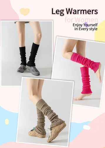 Vista 3 de Calentadores de piernas acanalados para mujer, estilo de los años 80, calcetines largos de punto para fiestas, deportes, yoga