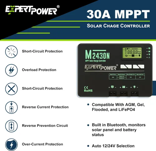 Vista 2 de ExpertPower Kit de panel solar de 400 W y 12 V Paneles solares mono-rígidos de 400 W, controlador de carga solar MPPT de 30 A RV, remolque