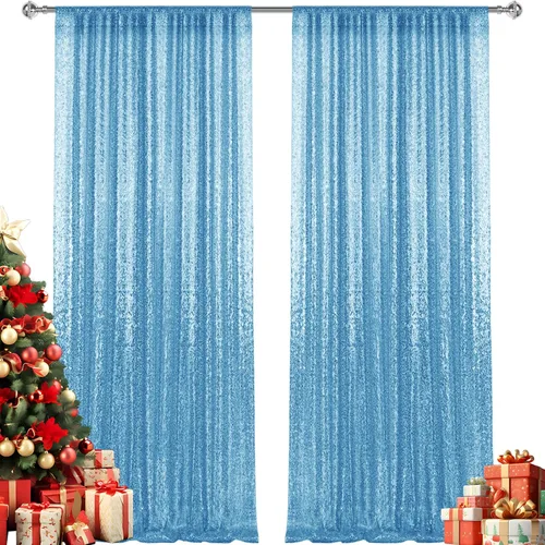 Vista 87 de 2 paneles de cortinas de fondo de lentejuelas verdes de 8 pies, cortinas de fondo de fotografía con purpurina para decoración de Navidad, boda