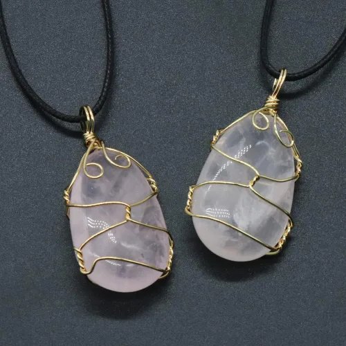 Vista 7 de LHJ Collar de piedra natural 4 piezas con forma de gota de agua mezcla de energía alambre de cristal dijes para mujer regalo de joyería no conocido