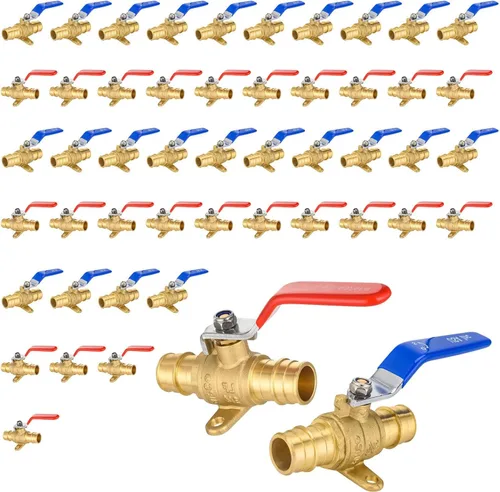 Vista 34 de Válvula de bola azul, válvula de cierre Pex A de 1/2 pulgada con oreja, válvula de bola de cierre Pex de puerto completo de latón para agua, aire