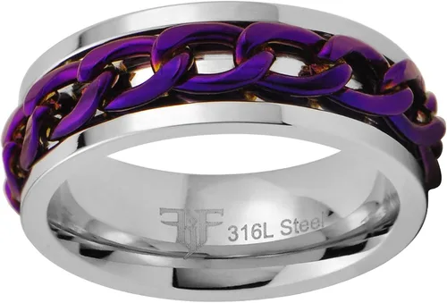 Vista 2 de Fantasy Forge Jewelry Anillo giratorio de cadena púrpura para mujer y hombre de acero inoxidable para meditación antiansiedad tallas 5-17 Metal
