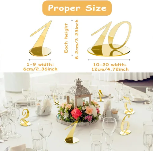 Vista 6 de Rely2016 - Número de mesa de espejo, 1-20 números de mesa de boda con base de soporte, números de mesa de acrílico, tarjeteros, decoración