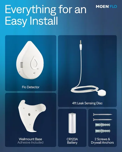 Vista 9 de Moen Flo Detector de fugas de agua inteligente, alarma de sensor de goteo o inundación para el hogar, 1 paquete, blanco, 920-004