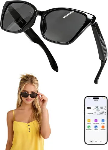Vista 10 de Lentes inteligentes para mujer, con audio de oído abierto, Bluetooth con marco transparente, llamadas manos libres, cómodos de llevar para viajes