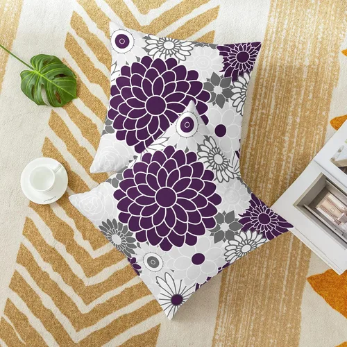 Vista 4 de CaliTime Juego de 2 fundas de almohada decorativas de vellón con flores florecientes de dalia floreciente, para sofá, cama, sofá, decoración de casa