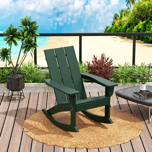 Vista 46 de WO Home Furniture Silla Mecedora de Patio Moderna para Exteriores HDPE Resistente a UV y Clima (Negro)