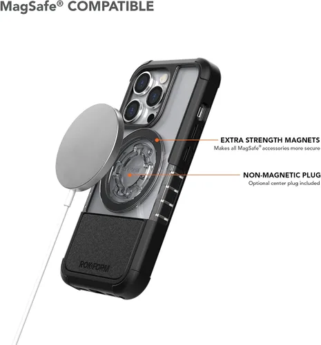 Vista 5 de Rokform - Funda de cristal compatible con iPhone 14 Pro con doble imán y MagSafe + kit de 2 protectores de pantalla (transparente)