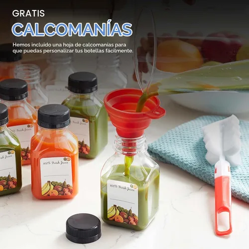 Vista 5 de Botellas de jugo de 8 onzas con tapas, recipientes reutilizables de plástico transparente para bebidas (paquete de 12) - Mini botellas de agua