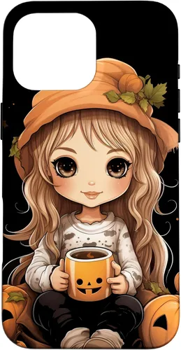 Vista 19 de Chibi Girl Anime Kawaii Pumpkin Spice Latte Fall Halloween Case for iPhone 16