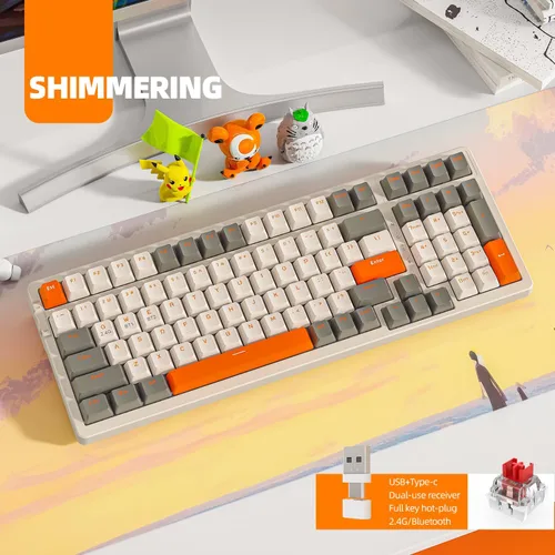 Vista 2 de ZIYOU LANG Teclado mecánico inalámbrico 96% para juegos, USB 2.4G + tipo cBT5.0, interruptor rojo intercambiable en caliente y teclas de flecha