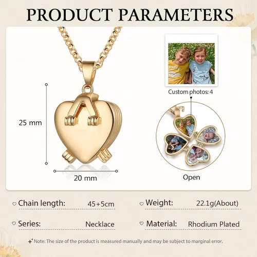 Vista 6 de Jewelstruck Collar con medallón de corazón personalizado actualizado, medallón dorado con imagen personalizada para mujeres, mamá, hija, colgante