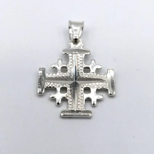 Vista 2 de Colgante Cruz Cruzado Jerusalén de Plata de Ley (925) Artesanal en Tierra Santa. Grabado por máquina de corte de diamantes., Metal