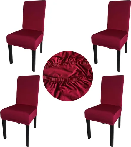 Vista 16 de Paquete de 4 fundas protectoras para sillas de comedor, tela elástica de elastano, lavables a máquina, fundas de asiento extraíbles para el hogar